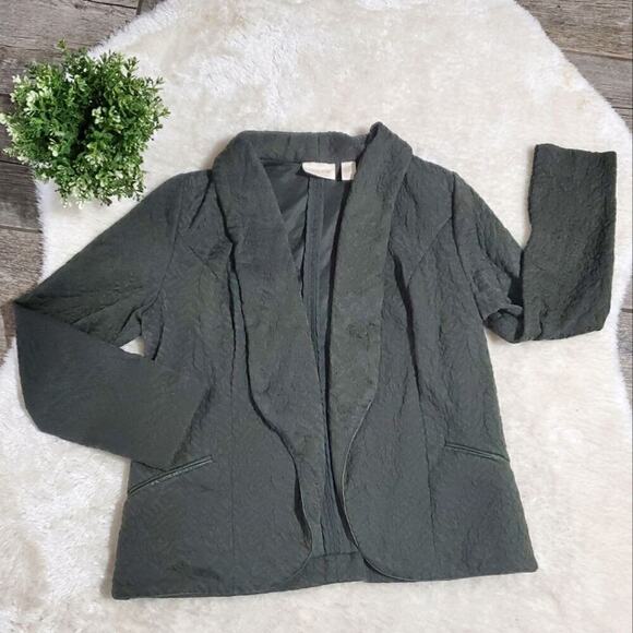 Chico's Green Folded Collar Open Front Buttonless Blazer Jacket, Chicos 1 US M/8 - Picture 1 of 7